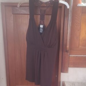 Chic Brown Halter Top with Lace Detail